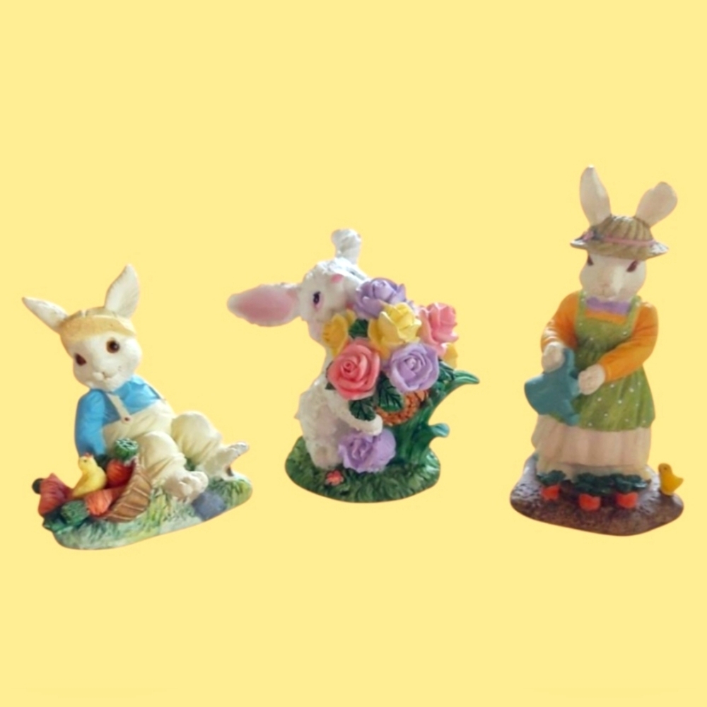 VINTAGE "BUNNY GARDEN GALA" LIMITED EDITION BUNNY FIGURINES RESIN HAND-PAINTED